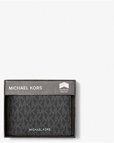 Michael Kors Mk Harrison Logo Billfold Wallet With Passcase - Grey