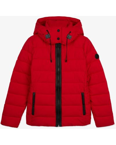 Michael Kors Quilted Woven Hooded Puffer Jacket - Red