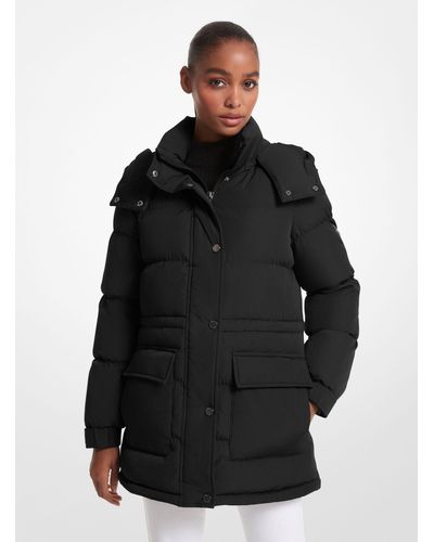 Michael Kors Quilted Woven Cinched-waist Puffer Jacket - Black