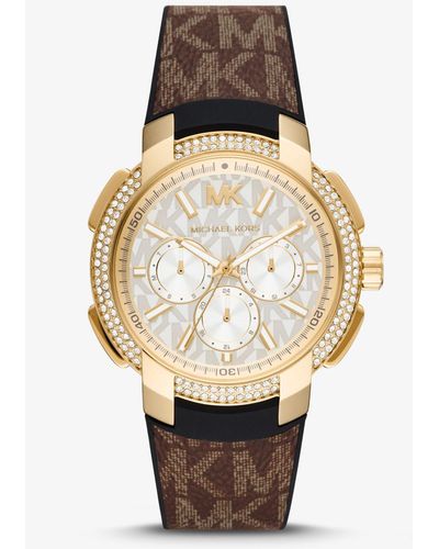 Michael Kors Oversized Pavé Gold-tone And Logo Sport Watch - Brown