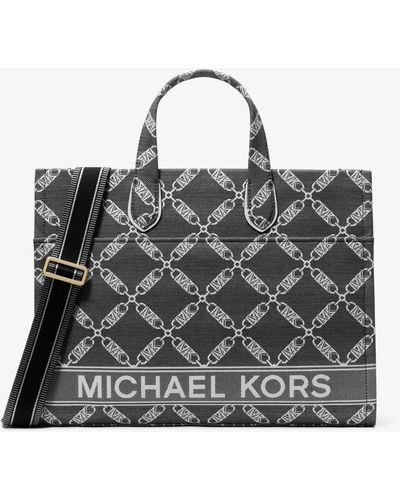 Michael Kors Gigi Large Empire Logo Jacquard Large Tote Bag - Grey