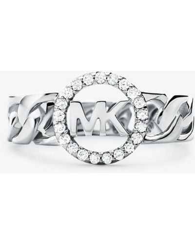 Michael Kors Precious Metal-plated Sterling Silver Pavé Logo Curb Link Ring - Metallic