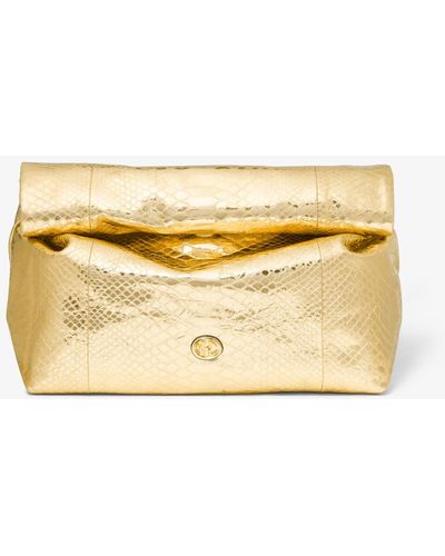 Michael Kors Pochette déjeuner Monogramme de taille moyenne en cuir effet python en relief métallisé - Neutre