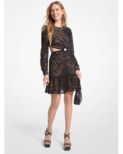 Michael Kors Zebra Eyelet Cotton Cutout Dress - Black