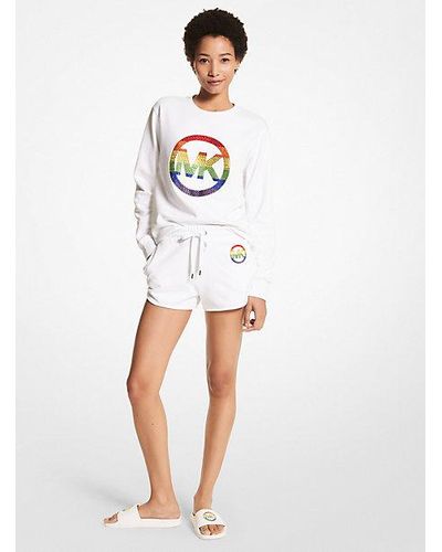 MICHAEL Michael Kors Mk Pride Embellished Logo Organic Cotton Terry Shorts - White