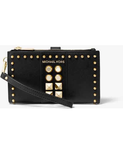 Michael Kors Adele Studded Saffiano Leather Smartphone Wallet - Black