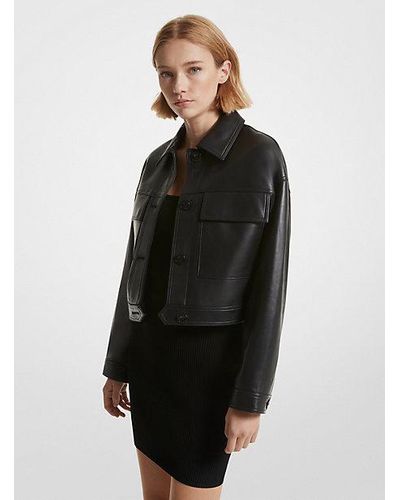 MICHAEL Michael Kors Mk Leather Cropped Jacket - Black