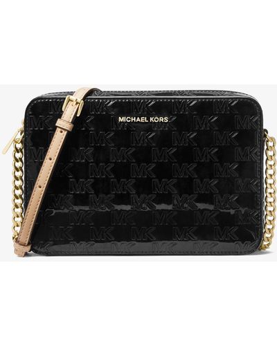 MICHAEL Michael Kors Jet Set Large Logo Embossed Patent Crossbody Bag - Black