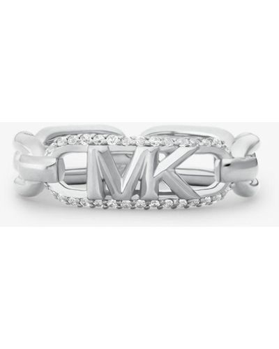 Michael Kors Precious Metal-plated Sterling Silver Pavé Empire Logo Ring - White