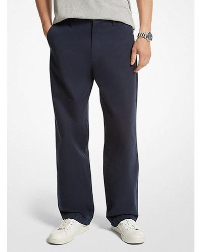 Michael Kors Mk Stretch Cotton Wide-Leg Chino Trousers - Blue