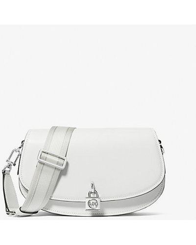 Michael Kors Mila Medium Leather Messenger Bag - White