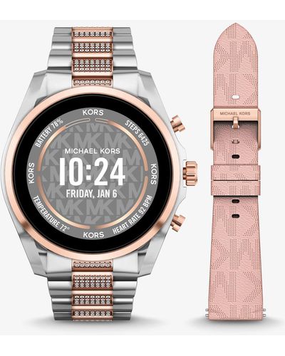 Michael Kors Zweifarbige Smartwatch Gen 6 Bradshaw Mit Pavé Und Logo-Armband Im Set - Mehrfarbig