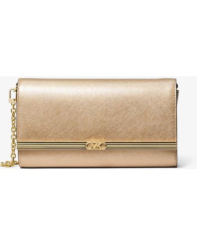 MICHAEL Michael Kors Mona Large Metallic Leather Clutch - Natural