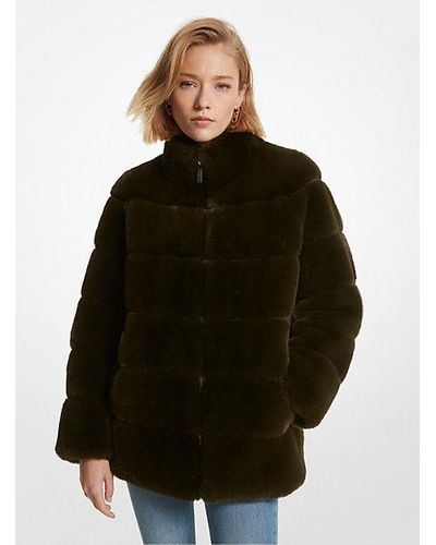 Michael Kors Quilted Faux Fur Coat - Black