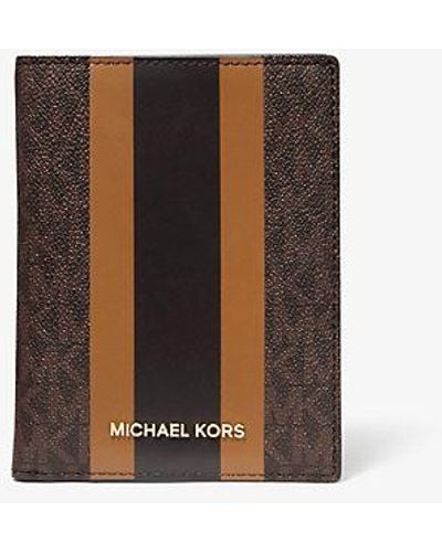 Michael Kors Bedford Travel Medium Logo Stripe Passport Wallet - White