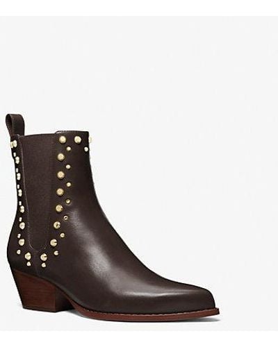 Michael Kors Mk Kinlee Astor Studded Leather Ankle Boot - White