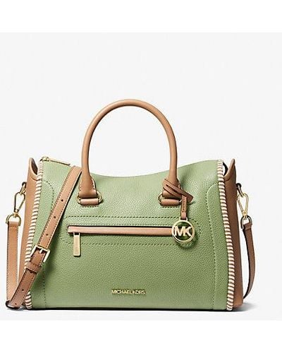 Michael Kors Carine Large Two-tone Leather Satchel - Green
