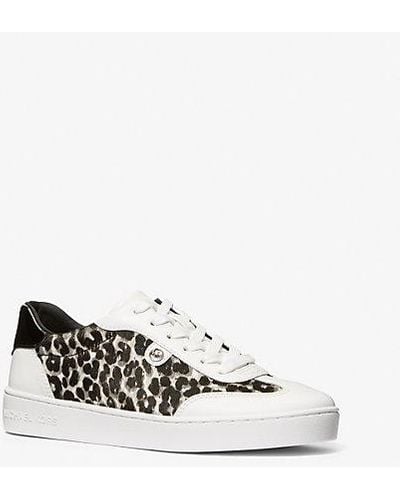 Michael Kors Scotty Leopard Print Calf Hair Sneaker - White