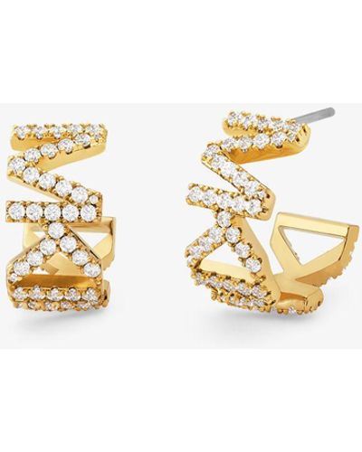 Michael Kors Precious Metal-plated Brass Pavé Logo Small Hoop Earrings - White