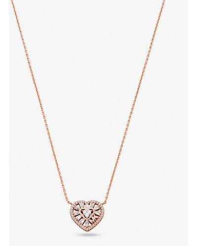 Michael Kors Precious Metal-plated Sterling Silver Pavé Heart Necklace - White
