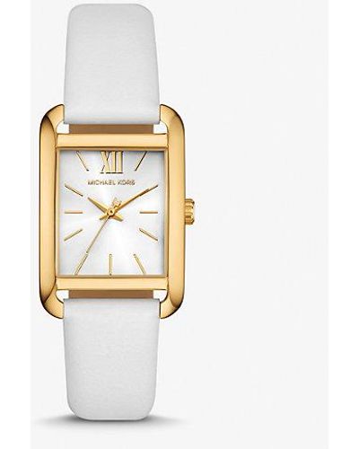 Michael Kors Petite Monroe Gold-tone And Leather Watch - White