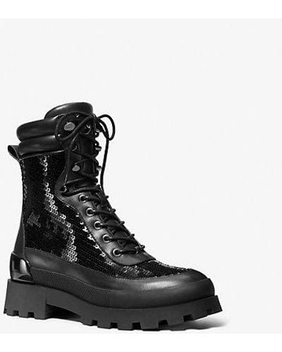 Michael Kors Mk Rowan Embellished Leather Lace-Up Boot - Black