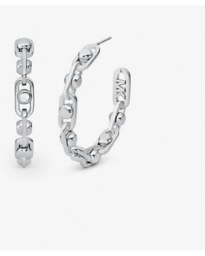 Michael Kors Astor Medium Precious Metal-plated Brass Link Hoop Earrings - White