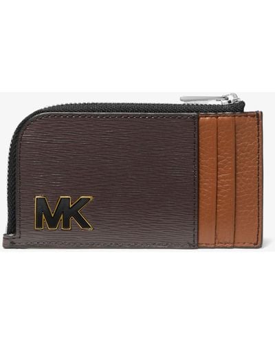 Michael Kors Hudson Two-tone Leather Zip-around Card Case - Brown