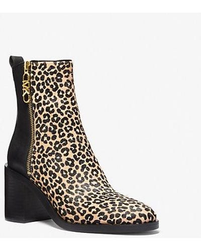 Michael Kors Mk Regan Leopard Print Calf Hair And Leather Ankle Boot - White
