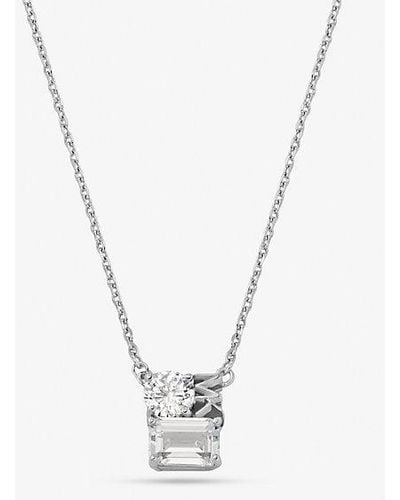 Michael Kors Precious Metal-plated Sterling Silver Pavé Logo Necklace - White