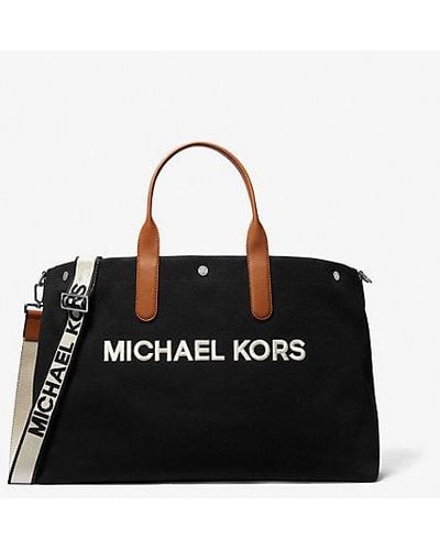 Michael Kors Brooklyn Oversized Cotton Canvas Tote Bag - Black