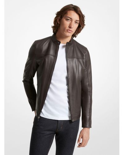 Michael Kors Leather Racer Jacket - Brown