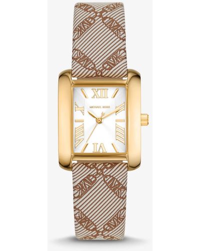 Michael Kors Reloj Emery mini en tono dorado de jacquard con logotipo imperio - Blanco
