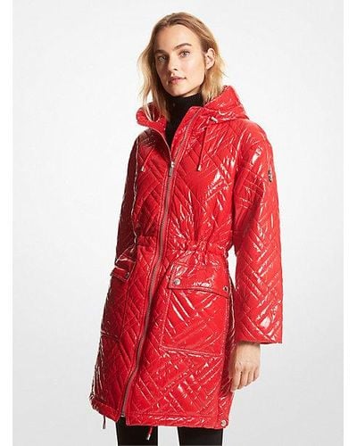 Michael Kors Quilted Ciré Nylon Puffer Coat - Red
