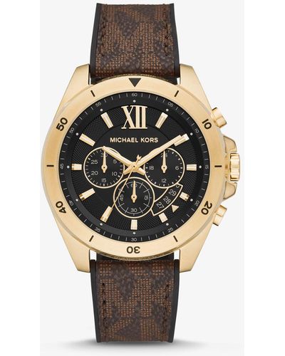 Michael Kors Oversized Brecken Logo And Gold-tone Watch - Brown