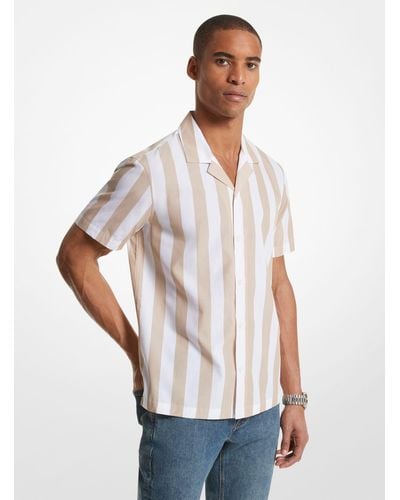 Michael Kors Camisa de mezcla de algodón a rayas con cuello cubano - Blanco