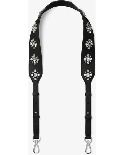 Michael Kors Floral-embellished Leather Handbag Strap - Black