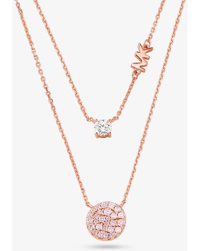 Michael Kors 14k Rose Gold-plated Sterling Silver Pavé Disc Layering Necklace - White