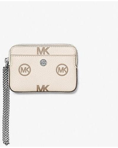 Michael Kors Medium Logo Debossed Chain Card Case - Natural