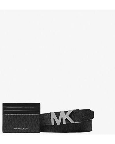 Michael Kors Mk Signature Logo Card Case And Belt Gift Set - White