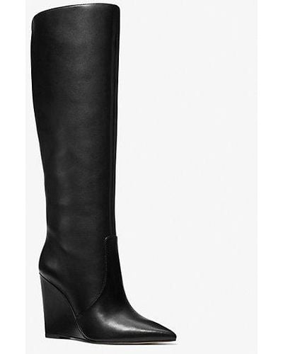 MICHAEL Michael Kors Mk Isra Leather Wedge Boot - Black