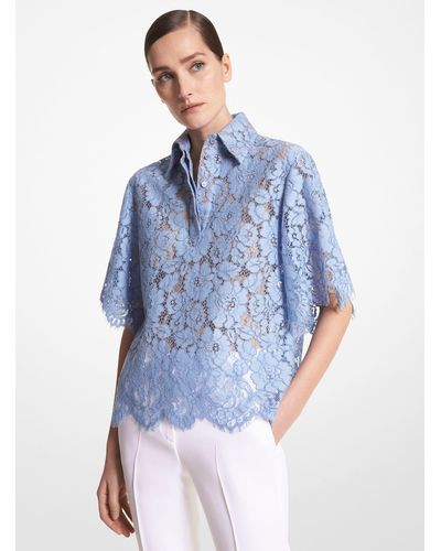 Michael Kors Camisa de encaje floral de mezcla de algodón - Azul