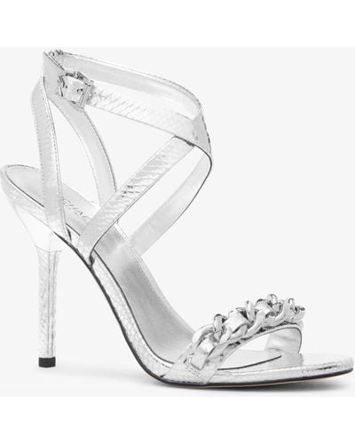 MICHAEL Michael Kors Asha Embellished Snake Embossed Leather Sandal - White