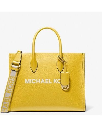 Michael Kors Mirella Medium Pebbled Leather Tote Bag - Yellow