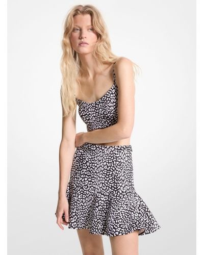 Michael Kors Leopard Print Stretch Crepe Skirt - White