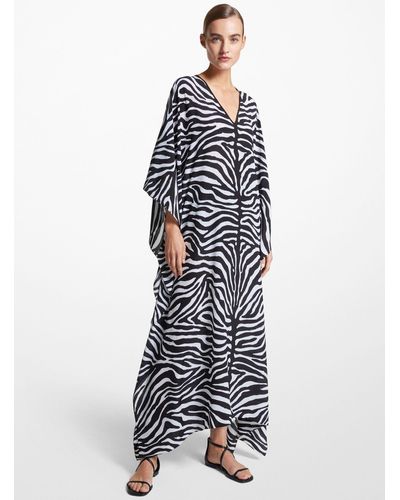 Michael Kors Zebra Silk Crepe De Chine Caftan Dress - White