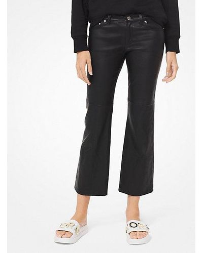 Michael Kors Izzy Leather Cropped Flared Pants - Black