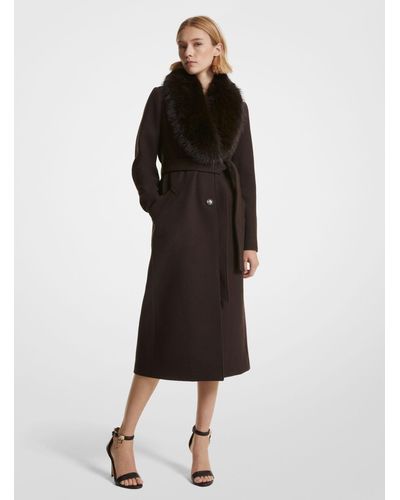 Michael Kors Faux Fur Trim Wool Blend Coat - Black