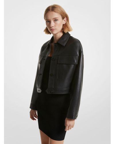 Michael Kors Leather Cropped Jacket - Black