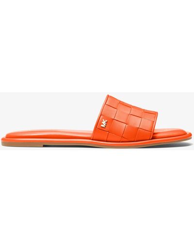 Michael Kors Hayworth Woven Leather Slide Sandal - Orange